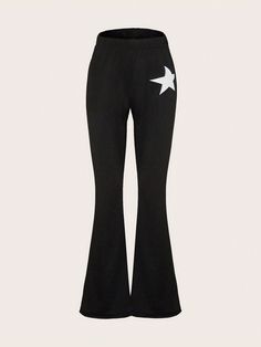 Negro Casual Collar  Tela tejida Geométrico Pierna amplia Embellished Estiramiento medio Trendy Star Print Pants For Fall, Cotton Wide Leg Pants With Star Print, Wide Leg Cotton Pants With Star Print, Cotton Wide-leg Pants With Star Print, Black Wide Leg Pants With Star Print, Trendy Black Star Print Pants, Trendy Black Pants With Star Print, Plaid Pleated Mini Skirt, Embroidery Decoration