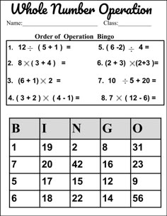 the worksheet for an operation in order to find which number is on the table