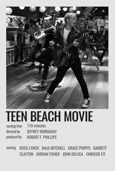 an advertisement for the movie teen beach movie with a man playing guitar in front of people