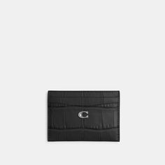 Crafted of distinctive crocodile-embossed leather detailed with our Signature hardware this case has four card slots and a center compartment to hold more cards or cash. Slip it in your pocket or stash inside your bag. | Coach Essential Card Case - Women's - Silver/black Coach Bifold Card Holder With Interior Slots, Coach Bifold Card Holder For Formal Occasions, Coach Rectangular Card Holder With Coin Pocket, Classic Coach Card Holder With Coin Pocket, Elegant Coach Card Holder With Card Slots, Luxury Coach Card Holder With Card Slots, Classic Coach Card Holder For Travel, Elegant Coach Leather Card Holder, Formal Rectangular Card Holder With Crocodile Pattern