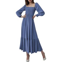 Make a statement in the Anna-Kaci Women's Square Neck Shirred Ruffle Hem Long Sleeve Maxi Dress, featuring stunning ruffle long sleeves and a square neckline. With its solid color, A-line silhouette, and maxi length, this dress exudes elegance and sophistication, perfect for pairing with stilettos and a bag for a classy and chic look. Maxi Bodycon Dress, Midi Slip Dress, Ruffle Long Sleeve, Mini Skater Dress, Tiered Midi Dress, Long Sleeve Maxi, Mini Shift Dress, Linen Women, Ruffle Hem