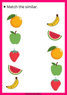 an apple, watermelon and banana match the similar numbers to make it easier for children