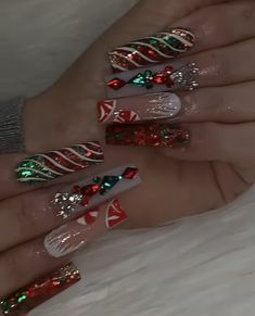 Nails Design With Rhinestones, Bling Acrylic Nails, December 8, Faux Locs, Chic Nails, Beauty Treatments, Nails Design, Christmas Nails, Locs