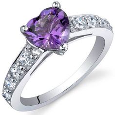 1.00 Ct Amethyst Ring in Rhodium-Plated Sterling Silver, Sizes 5-9, Women's, Size: 9, Metal Type Cute Rings For Teens, Jewelry Questions, Heart Promise Rings, Fashion Rings Silver, Ring Purple, Ring Opal, Pink Sapphire Ring, Heart Gemstone, Cubic Zirconia Rings