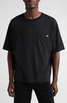 Acne Studios Tag Detail Pocket T-Shirt | Nordstrom Relaxed Fit T-shirt With Pockets For Streetwear, Sporty Crew Neck T-shirt With Pockets, Casual Crew Neck T-shirt With Pockets, Basic Everyday T-shirt With Pockets, Essential Cotton T-shirt For Streetwear, Cotton T-shirt For Streetwear, Casual Black Top With Logo Patch, Black Cotton Top With Logo Patch, Black Crew Neck Top With Side Pockets