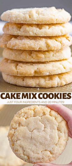 a stack of cake mix cookies sitting on top of each other in front of the camera