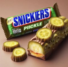 a candy bar with sliced cucumber slices on it