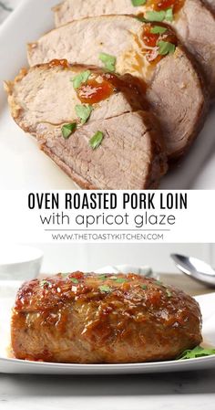 pork loin with apricot glaze on the side and in the middle