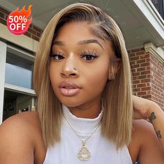 Ombre 13*4 Top Swiss HD Lace Straight Short Bob Wig Apparel & Accessories > Clothing Accessories > Hair Accessories > Wigs > Colorful Wig LABHAIRS® Blond Weave, Blonde Bob Wig, Long Hair Wigs, Golden Blonde, Short Bob Wigs, Blonde Bobs, Bob Wig, Brazilian Human Hair, Blonde Ombre