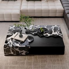 Black Marble Center Table Living Room, Decorative Pieces For Living Room, Designer Center Table, Calacatta Viola Coffee Table, Marble Wood Coffee Table, Table Top Design Ideas, Coffee Table Styling Modern, Contemporary Center Table, Center Table Design