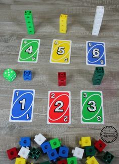 the game is being played with legos and building blocks, including numbers one to ten