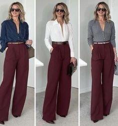 Outfit Pantalon Vino, Burgundy Pants Outfit, Casual Work Outfits Women, Colour Combinations Fashion, Color Combinations For Clothes, Mode Boho, Classy Fashion, Classy Work Outfits