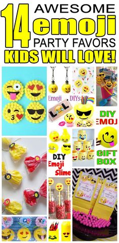 14 emoji party favor ideas for kids. Fun and easy emoji birthday party favor ideas for children. Party Games For Girls, Emoji Party Favors, Emoji Invitations, Emoji Birthday Invitations, Emoji Diy, Awesome Party Favors