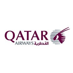 qatar airways logo with the word qatar in arabic and an image of a bird's head