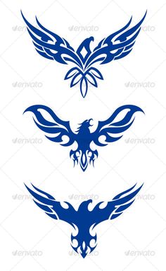 three different blue and white tattoos designs on a white background - tattoos decoratives / art