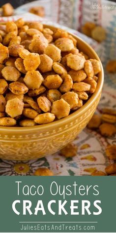 a yellow bowl filled with taco oyster crackers