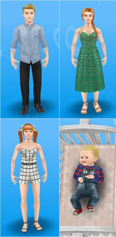 four different poses of the same person in various outfits and clothes, all with their own baby