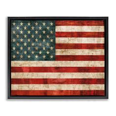 an american flag is displayed in a black frame