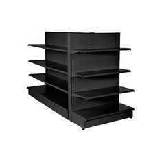 an empty shelf is shown with three shelves on each side and one in the middle