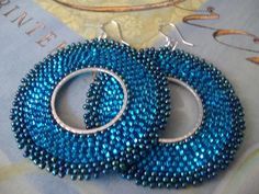 Electric Blue Hoop Earrings Beaded earrings by WorkofHeart on Etsy, $30.00 Blue Hoop Earrings, Boho Wildflower, Beads Art, Boho Hoop Earrings, Beaded Earrings Native, Bead Making, Brick Stitch Earrings, Bead Work Jewelry, Earrings Beaded