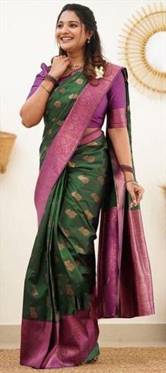 Green color Saree in Art Silk, Silk fabric with Weaving work Green Blouse Piece With Traditional Patterns, Wedding Blouse Piece With Weaving Work In Multicolor, Festival Green Blouse Piece With Weaving Work, Artistic Green Dupatta For Festive Occasions, Artistic Green Dupatta For Festivals, Artistic Green Saree For Festive Occasions, Artistic Green Saree For Festive Season, Artistic Green Festive Saree, Festive Artistic Green Saree