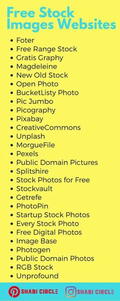 a yellow and blue poster with the words free stock images website list in black font