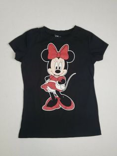 Minnie Mouse Girls' Size L 10/12 Glitter Bow Disney Short Sleeve T Shirt Black. Excellent Condition! Please See All Photos For Full Item Description And Item Measurements. Disney Shorts, Minnie Mouse Girl, Glitter Bow, Short Sleeve T Shirt, Black Tshirt, Minnie Mouse, Snoopy, Graphic Tshirt, Graphic Tees