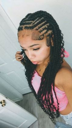 Fulani French Braids, Fulani Braids Knotless, Fulani Braids Hairstyles Designs Boho, Fulani With Knotless Braids, Hairstyles With Boho Braids, Half Braided Half Down, Fulani Boho Goddess Braids, Fulani Braids With Curls At The End, Fulani Braids With Curly Ends