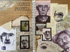 an open book with drawings and pictures on it's pages, including the title mark powell