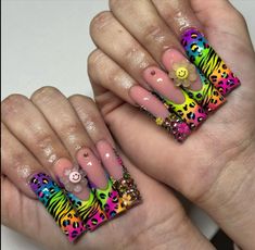 Paul Frank Nails, Invader Zim Nails, Lisa Frank Nails Short, Lisa Frank Nails Acrylic, Animal Print Y2k Nails, Y2k Nails Leopard, 2000s Zebra Nails, Lepord Print 2000s Nails