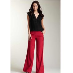 Brand New With Tags - Never Worn Ella Moss Wide Leg Red Pull On Pants With Back Pockets Red Fitted Wide Leg Office Pants, Red Fitted Wide Leg Pants For Office, Red Wide-leg Pants For Office, Red Straight Dress Pants For Office, Red Elegant Pantsuit, Red Straight Dress Pants For The Office, Chic Red Wide Leg Pantsuit, Red Wide Leg Bottoms For Business Casual, Red Wide Leg Pants For Night Out