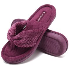 PRICES MAY VARY. MOISTURE-WICKING UPPER: Breathable gridding upper and soft coral velvet lining, these thong slippers could wick moisture away to keep your feet refreshing and dry. COMFORTABLE & WARM: High quality insole consists of one layer of premium thickened high-density memory foam + one layer of high elastic sponge heel, offers lasting marshmallow-like comfort and warmth for tired toes and heels, reduces muscle fatigue, relieves pain and pressure after a long day hard work. TPR RUBBER SOL Clog Style, Spa Slippers, Footwear Design, Indoor Slippers, Soft Coral, Clogs Style, Suede Slippers, Cool Gifts For Women, Knitted Slippers