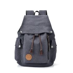 School Cotton Canvas Backpack for Laptop - Woosir Trendy Cotton Backpack With Pockets, School Backpack With Pockets Made Of Cotton, Black Cotton Backpack With Pockets, Casual Gray Backpack For Back To School, Travel Cotton Backpack With Pockets, Casual Gray Backpack For Travel, Gray Travel Backpack With Pockets, Backpack For Laptop, Backpack Purple