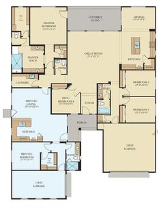 the floor plan for a home with three bedroom and two bathrooms, an attached garage