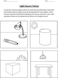 worksheet for the light source value propositions with pictures and words on it