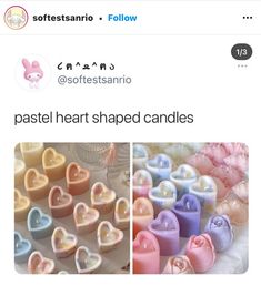 two pictures with hearts shaped candles on them and one has the words pastel heart shaped candles