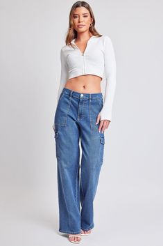 N Indigo Blue Denim Cargo Jeans, Snatched Waist, Lean Legs, Denim Cargo, Style Cargo, Jeans For Women, Cargo Jeans, Indigo Blue, Straight Leg Jeans