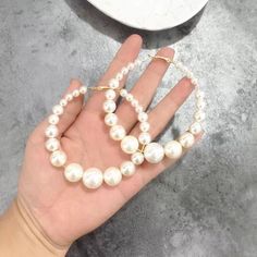 [MATERIAL]: faux pearls, needles are surgical steel and hypoallergenic. [HOOP SIZE]: 80mm Pearl Hoop Earrings Gold, Trendy White Hoop Pearl Earrings, Hoop Earrings With Pearl Chain, White Hoop Earrings With Pearl Chain, Pearl White Hoop Earrings, Pearl Chain Hoop Earrings, Pearl Earrings Outfit, Vestidos Sport, Hoop Earrings Aesthetic