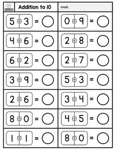 addition to 10 worksheet for kids with numbers and circles on the same page