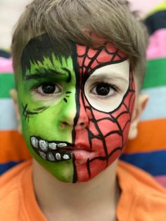 Easy Spiderman Face Paint, Hulk Makeup, Spiderman Face Painting, Spiderman Face Paint, Hulk Painting, Spider Man Face Paint, Hulk Kids