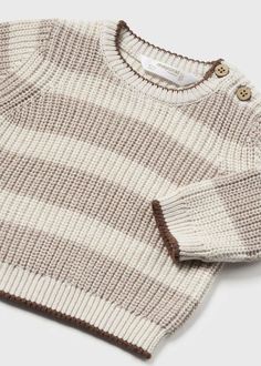 Get your little one looking oh-so-cute and stylish in the Mayoral Striped Sweater! Made from 100% cotton, this baby boy's light brown sweater features a playful striped design and a unique button detail on one shoulder. Perfect for keeping your little one cozy and fashionable during the fall and winter seasons. Toddler Boy Tops, Baby Boy Tops, Dear Baby, Kickee Pants, Essential Dress, Baby Sweater, Swimwear Brands, Women Essentials