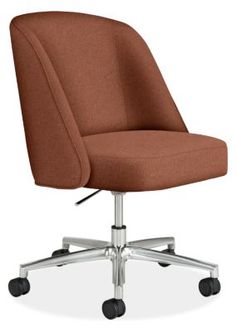 an office chair with wheels and a seat cushion on the back, viewed from the front