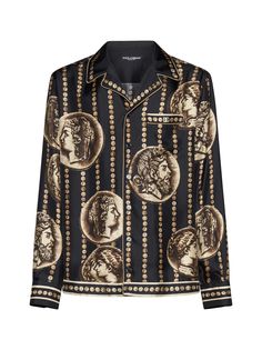 EXT. COMPOSITION:100%Seta | Dolce & Gabbana Men's Silk Shirt in Black | FW23/24 Dolce And Gabbana Shirts, Black Casual Shirt, Dolce Gabbana Men, Printed Silk Shirt, Feminine Chic, Stefano Gabbana, Latest Fashion Design, Twill Shirt, Dolce E Gabbana