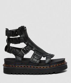 Dr. Martens Olson Milled Nappa Leather Sandal - Black US 9, Women's Black Distressed leather front zip sandal Adjustable ankle straps Cushioned footbed 2 1/4 platform heel. Due to the nature of leather/suede, small variances of color in the skin may occur, this is in no way considered a defect. These are inherent characteristics of leather/suede and will enhance the individual look of your garment.. Upper: Leather. Rubber outsole.. WOMEN'S SHOE SIZE CONVERSION CHART US 5 6 7 8 9 10 11 12 EU 35-3 Dr Martens Shoes Women, Doc Marten Sandals, Leather Strap Sandals, Dr Martens Boots, Leather Sandals Women, Dr Martens Shoes, Platform Heel, Shoe Size Conversion, Distressed Leather