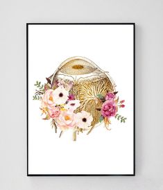 an illustration of a mushroom surrounded by flowers