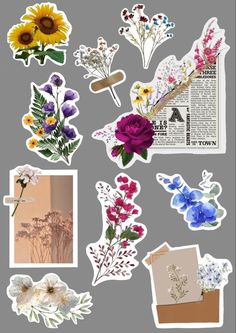 various stickers with flowers and leaves on them