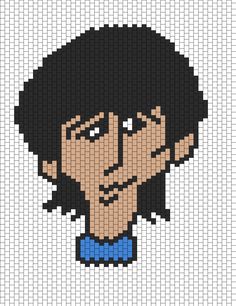 an image of a pixellated man's face in blue shirt and black hair