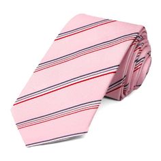 Carnation Pink Hayward Striped Slim Necktie Outfits Formal, Carnation Pink, Slim Tie, Navy Blue Suit, Pink Tie, Pink Ties, Formal Business, Mens Neck Ties, Striped Tie