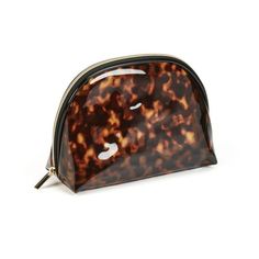 the tortoise shell cosmetic bag is shown on a white background with an open zipper