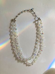 Vintage Laguna Crystal Necklace / Swarovski Crystal Necklace/ 50s Crystal Necklace/ Two strands GLITTERY! EVery now and then I list a Laguna necklace instead  of adding it to my window collection, haha! Via the 50s, this disco of a necklace refracts light into rainbows. Everyone will be gazing at your neck. You are the party. Note: top mid inv Vintage Round Bead Crystal Necklaces, Single Strand Crystal Beaded Necklaces For Party, Vintage Silver Beaded Necklaces In Crystal, Vintage Silver Beaded Crystal Necklaces, Single Strand Crystal Beaded Necklace For Party, Vintage Crystal Necklace With Round Beads, Party Single Strand Crystal Beaded Necklace, Vintage Crystal Jewelry With Faceted Beads, Vintage Clear Crystal Necklace